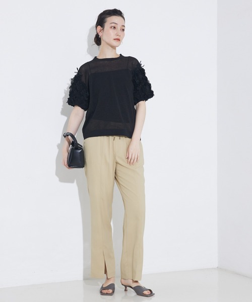 qualite（カリテ）の「バックサテンジョーゼットベンツパンツ/夏服/オフィスカジュアル（スラックス・レディース・イエロー系その他/ブラック/モカ・36/38/34）」の12枚目の写真