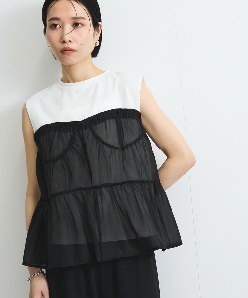 VICKY（ビッキー）の「オーガンジービスチェドッキングトップス≪手洗い可能≫（Tシャツ/カットソー・レディース・アイボリー/オフホワイト・M）」の2枚目の写真