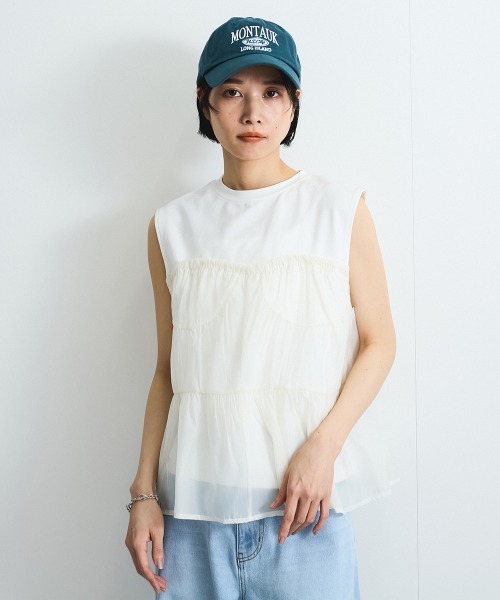 VICKY（ビッキー）の「オーガンジービスチェドッキングトップス≪手洗い可能≫（Tシャツ/カットソー・レディース・アイボリー/オフホワイト・M）」の3枚目の写真