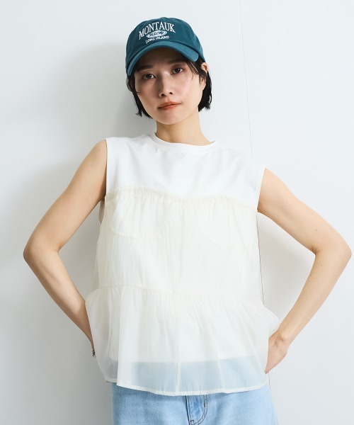 VICKY（ビッキー）の「オーガンジービスチェドッキングトップス≪手洗い可能≫（Tシャツ/カットソー・レディース・アイボリー/オフホワイト・M）」の4枚目の写真