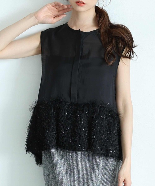 Sawa a la mode(サワアラモード)の「異素材シャギーノースリーブシアーブラウス(シャツ/ブラウス・レディース・ブラック/ホワイト/モカ・FREE)」の3枚目の写真