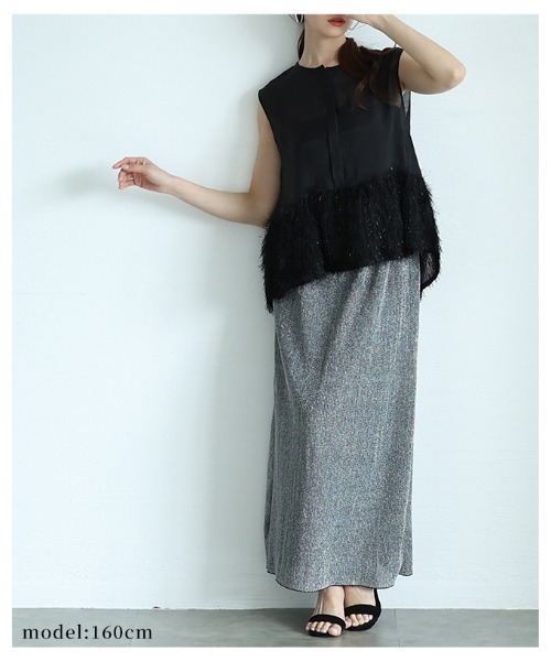 Sawa a la mode(サワアラモード)の「異素材シャギーノースリーブシアーブラウス(シャツ/ブラウス・レディース・ブラック/ホワイト/モカ・FREE)」の6枚目の写真