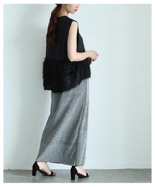 Sawa a la mode(サワアラモード)の「異素材シャギーノースリーブシアーブラウス(シャツ/ブラウス・レディース・ブラック/ホワイト/モカ・FREE)」の8枚目の写真