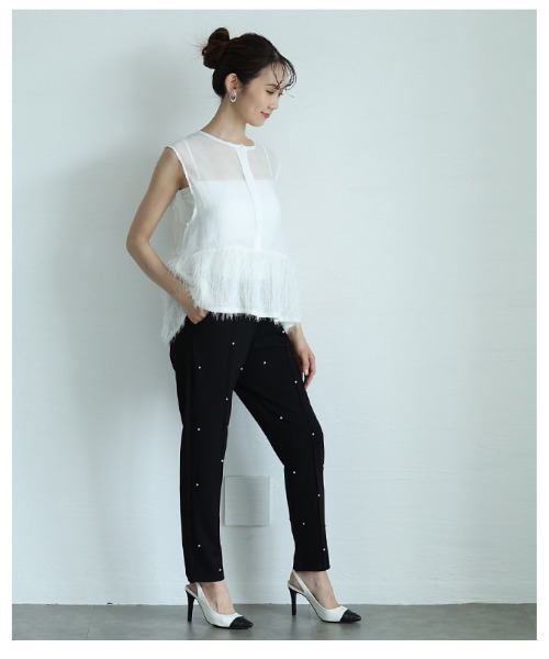 Sawa a la mode(サワアラモード)の「異素材シャギーノースリーブシアーブラウス(シャツ/ブラウス・レディース・ブラック/ホワイト/モカ・FREE)」の22枚目の写真