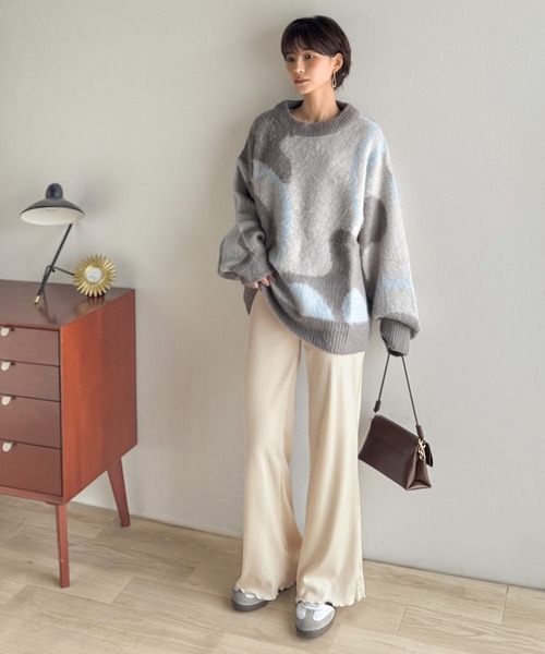 classicalelf（クラシカルエルフ）の「ゆるっとラクして、美脚見え♪ランダムリブ 裾メロウ ストレート イージーパンツ（その他パンツ・レディース・ブラウン/アイボリー/ブラック・MEDIUM/SMALL/X-LARGE/LARGE）」の13枚目の写真