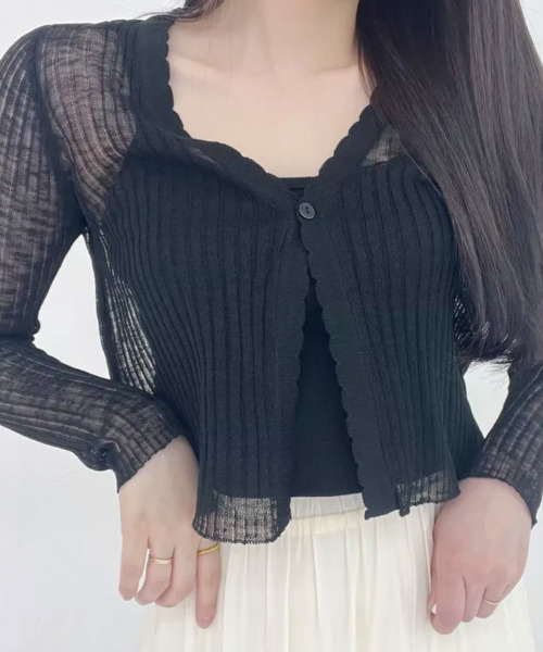 VIVID LADY(ビビッドレディー)の「シアー リブニットカーディガン(カーディガン/ボレロ・レディース・アイボリー/ブラック/ライトブルー/ピンク・FREE)」の11枚目の写真