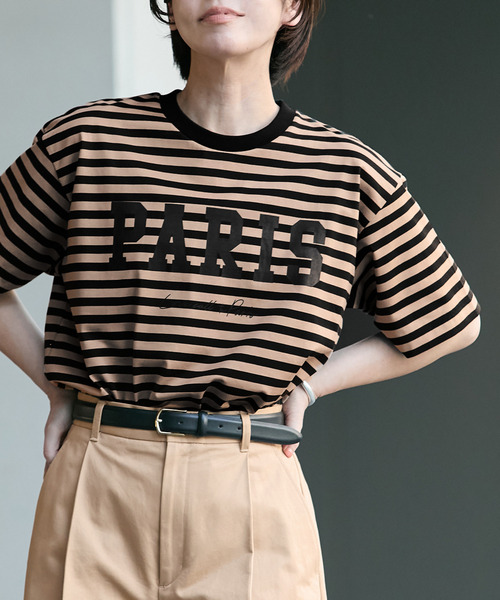 VERMEIL par iena　PARISロゴボーダーTシャツ 一部店舗限定》PARIS ロゴTシャツボーダー（Tシャツ/カットソー