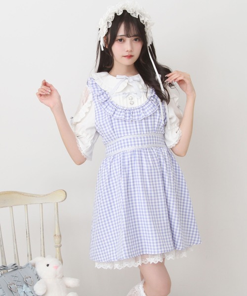 DearMyLove(ディアマイラブ)の「お茶会メイドヨークフリルリボンワンピース(ワンピース・レディース・ブラック/サックスブルー/レッド・3L/LL/LARGE/MEDIUM)」の5枚目の写真