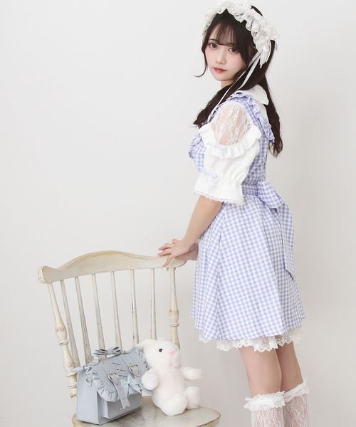 DearMyLove(ディアマイラブ)の「お茶会メイドヨークフリルリボンワンピース(ワンピース・レディース・ブラック/サックスブルー/レッド・3L/LL/LARGE/MEDIUM)」の7枚目の写真