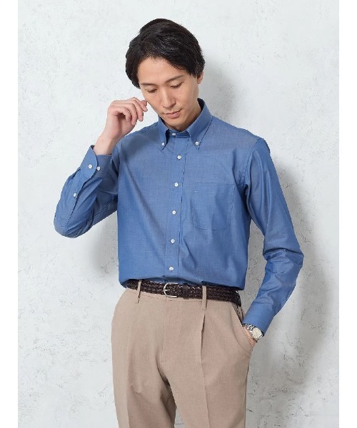 Perfect Suit FActory（パーフェクトスーツファクトリー）の「【ノンアイロン】長袖ワイシャツ【アーバン】ブルー（ビジネスシャツ・メンズ・ブルー/ブラック・首回り39cm-裄丈82cm/首回り41cm-裄丈84cm/首回り43cm-裄丈86cm/首回り37cm-裄丈80cm）」の2枚目の写真