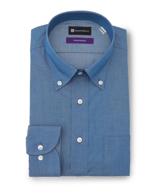 Perfect Suit FActory（パーフェクトスーツファクトリー）の「【ノンアイロン】長袖ワイシャツ【アーバン】ブルー（ビジネスシャツ・メンズ・ブルー/ブラック・首回り39cm-裄丈82cm/首回り41cm-裄丈84cm/首回り43cm-裄丈86cm/首回り37cm-裄丈80cm）」の5枚目の写真
