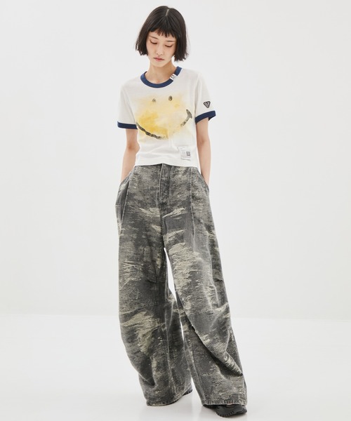 ミハラヤスヒロ　スマイリーミニTシャツ　イエロー Maison Mihara Yasuhiro Smiley Face-Print T-Shirt in Yellow