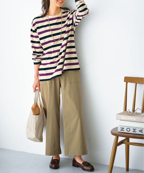 BELLUNA PLUS(ベルーナ)の「綿100%配色ボーダープルオーバー(Tシャツ/カットソー・レディース・イエロー×グリーン/ミント/ネイビー・MEDIUM/X-LARGE/LARGE)」の8枚目の写真