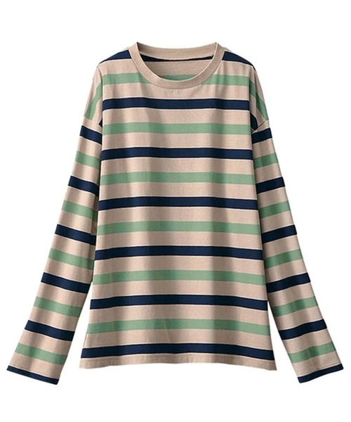 BELLUNA PLUS(ベルーナ)の「綿100%配色ボーダープルオーバー(Tシャツ/カットソー・レディース・イエロー×グリーン/ミント/ネイビー・MEDIUM/X-LARGE/LARGE)」の5枚目の写真