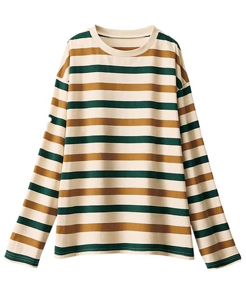 BELLUNA PLUS(ベルーナ)の「綿100%配色ボーダープルオーバー(Tシャツ/カットソー・レディース・イエロー×グリーン/ミント/ネイビー・MEDIUM/X-LARGE/LARGE)」の7枚目の写真