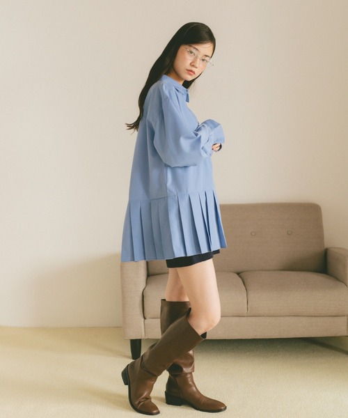 VANNIE U（ヴァニーユー）の「プリーツチュニックミニワンピース（ワンピース・レディース・ブルー/ホワイト・FREE）」の5枚目の写真