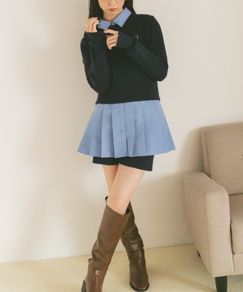 VANNIE U（ヴァニーユー）の「プリーツチュニックミニワンピース（ワンピース・レディース・ブルー/ホワイト・FREE）」の21枚目の写真