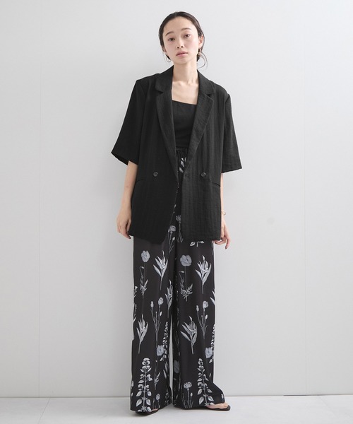 le cercle ADAM ET ROPE'(ルセルクルアダムエロペ)の「麻調ダブル半袖ジャケット(テーラードジャケット・レディース・ブラック/キナリ/ライトグレー・FREE)」の20枚目の写真