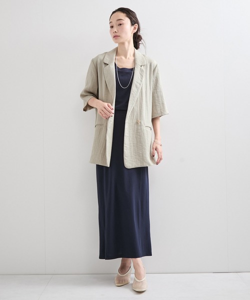 le cercle ADAM ET ROPE'(ルセルクルアダムエロペ)の「麻調ダブル半袖ジャケット(テーラードジャケット・レディース・ブラック/キナリ/ライトグレー・FREE)」の21枚目の写真