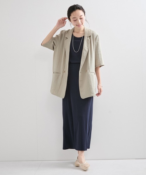 le cercle ADAM ET ROPE'(ルセルクルアダムエロペ)の「麻調ダブル半袖ジャケット(テーラードジャケット・レディース・ブラック/キナリ/ライトグレー・FREE)」の17枚目の写真