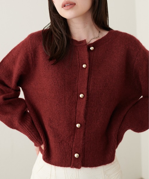 natural couture（ナチュラルクチュール）の「【ZOZO限定】ころりん釦クルーネックカーデ（カーディガン/ボレロ・レディース・ボルドー/ピンク/ネイビー/モカ/ブラック/サックスブルー/グレー/オフホワイト・FREE）」の8枚目の写真