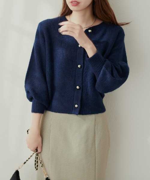 natural couture（ナチュラルクチュール）の「【ZOZO限定】ころりん釦クルーネックカーデ（カーディガン/ボレロ・レディース・ボルドー/ピンク/ネイビー/モカ/ブラック/サックスブルー/グレー/オフホワイト・FREE）」の14枚目の写真