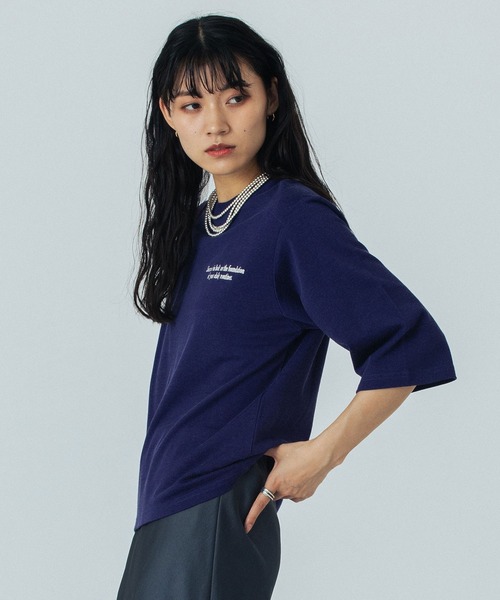 ROSE BUD(ローズバッド)の「(CREOLME)EMBROIDERY H/S TEE(Tシャツ/カットソー・レディース・ネイビー/オフホワイト・ONE SIZE)」の12枚目の写真