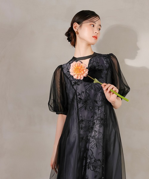 Kana（カナ）の「スパンコールレース Aライン チュールワンピース パーティー ドレス 結婚式 お呼ばれ オケージョン（ドレス・レディース・ブラック/チャコールグレー/イエロー/ライトグリーン・M/S）」の7枚目の写真