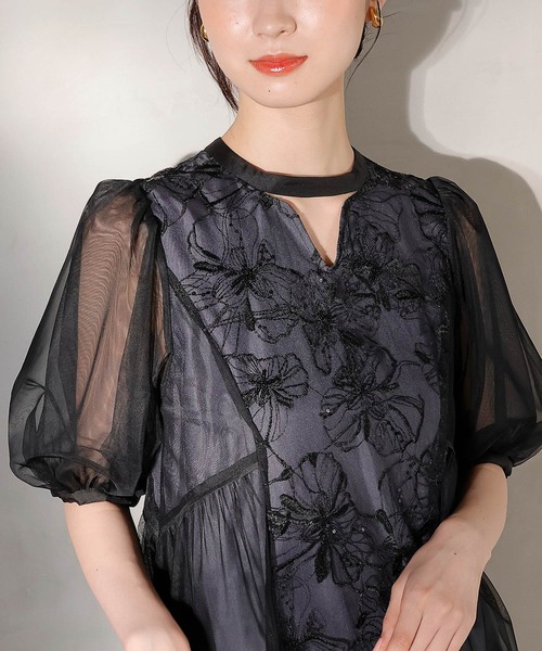 Kana（カナ）の「スパンコールレース Aライン チュールワンピース パーティー ドレス 結婚式 お呼ばれ オケージョン（ドレス・レディース・ブラック/チャコールグレー/イエロー/ライトグリーン・M/S）」の6枚目の写真