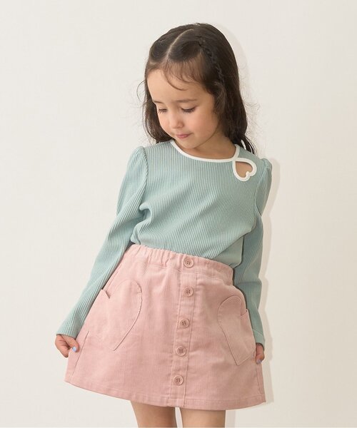 Lycee mine（リセマイン）の「バイカラーハートテレコトップス（Tシャツ/カットソー・キッズ・アイボリー/ブラック/ミント/ピンク/マルチ・130cm/140cm/120cm/150cm/110cm/100cm）」の3枚目の写真