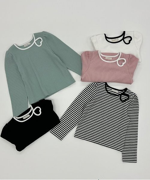 Lycee mine（リセマイン）の「バイカラーハートテレコトップス（Tシャツ/カットソー・キッズ・アイボリー/ブラック/ミント/ピンク/マルチ・130cm/140cm/120cm/150cm/110cm/100cm）」の15枚目の写真