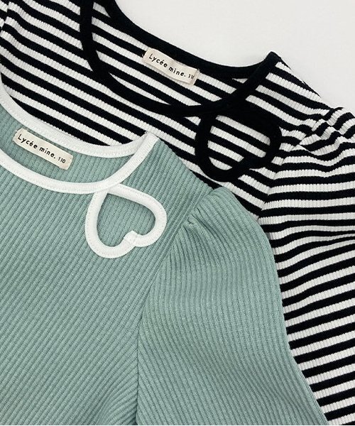 Lycee mine（リセマイン）の「バイカラーハートテレコトップス（Tシャツ/カットソー・キッズ・アイボリー/ブラック/ミント/ピンク/マルチ・130cm/140cm/120cm/150cm/110cm/100cm）」の16枚目の写真