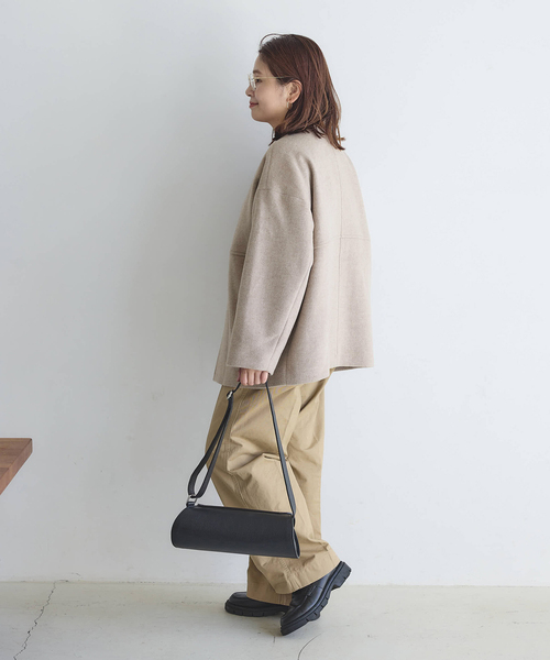 JOURNAL STANDARD（ジャーナルスタンダード）の「《追加》スーパー140ビーバーノーカラーショートコート（ノーカラーコート・レディース・ベージュ系その他/グレー/ブラックミックス/ブラック・38/36）」の10枚目の写真