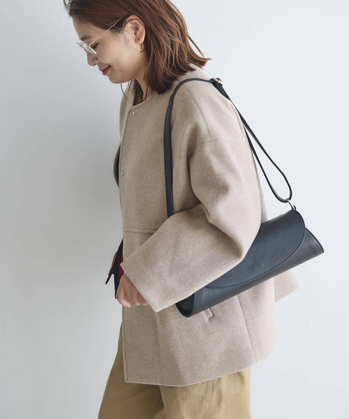 JOURNAL STANDARD（ジャーナルスタンダード）の「《追加》スーパー140ビーバーノーカラーショートコート（ノーカラーコート・レディース・ベージュ系その他/グレー/ブラックミックス/ブラック・38/36）」の11枚目の写真