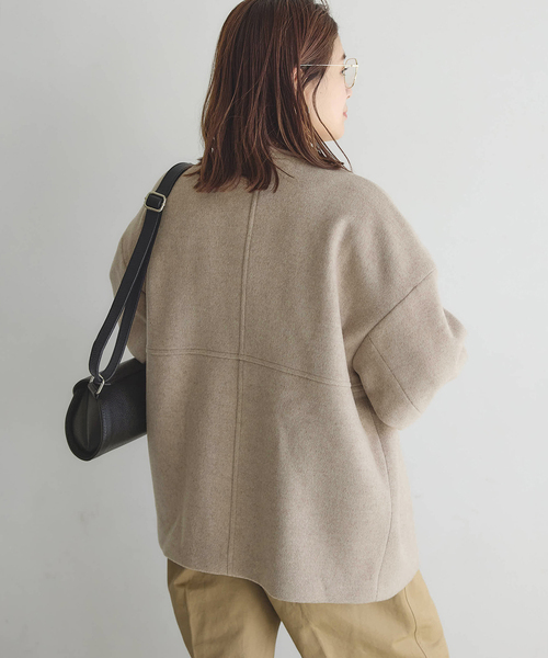 JOURNAL STANDARD（ジャーナルスタンダード）の「《追加》スーパー140ビーバーノーカラーショートコート（ノーカラーコート・レディース・ベージュ系その他/グレー/ブラックミックス/ブラック・38/36）」の12枚目の写真