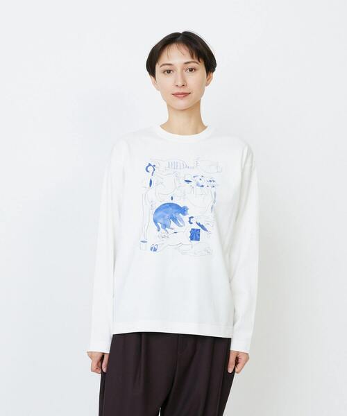 LOISIR（ロワズィール）の「CATプリントロングスリーブTシャツ（Tシャツ/カットソー・レディース・ベージュ/チャコールグレー/オフホワイト・FREE）」の2枚目の写真