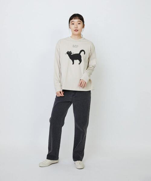 LOISIR（ロワズィール）の「CATプリントロングスリーブTシャツ（Tシャツ/カットソー・レディース・ベージュ/チャコールグレー/オフホワイト・FREE）」の7枚目の写真
