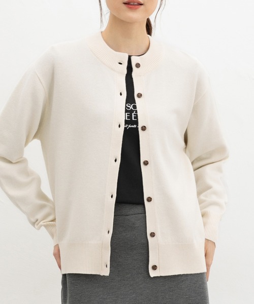 PLEATSPLEASE　パールホワイト　ハイネックカーディガン ウォッシャブル】ハイネックカーディガン（カーディガン/ボレロ