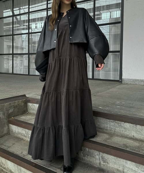 WILLFULLY(ウィルフリー)の「volume 2way sleeve synthetic leather short JK(ノーカラージャケット・レディース・ブラウン系その他/ブラック・FREE)」の3枚目の写真