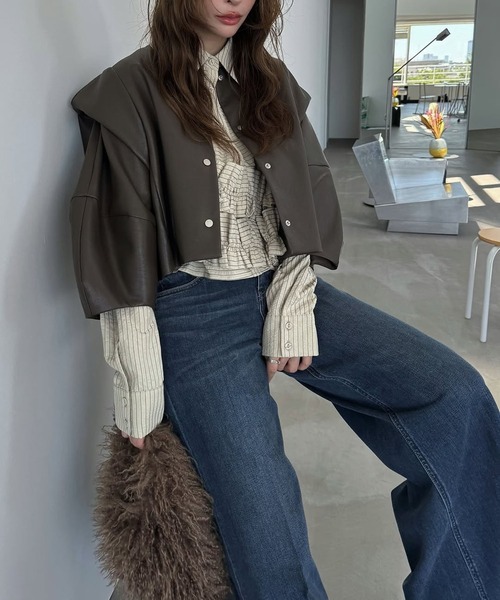 WILLFULLY(ウィルフリー)の「volume 2way sleeve synthetic leather short JK(ノーカラージャケット・レディース・ブラウン系その他/ブラック・FREE)」の14枚目の写真