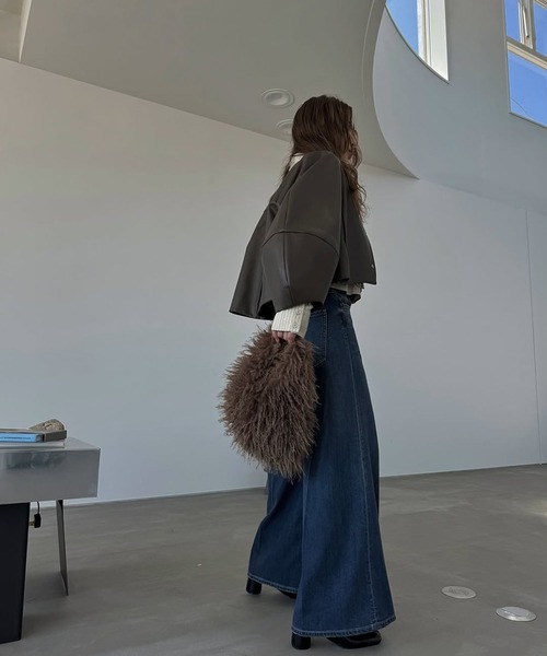 WILLFULLY(ウィルフリー)の「volume 2way sleeve synthetic leather short JK(ノーカラージャケット・レディース・ブラウン系その他/ブラック・FREE)」の19枚目の写真