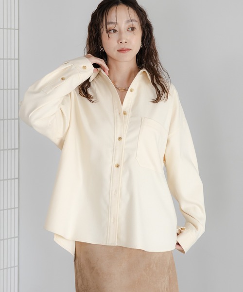 Elura（エルーラ）の「ウールライクシャツ/596040（シャツ/ブラウス・レディース・ライトグレー/ネイビー/オフホワイト・FREE）」の2枚目の写真