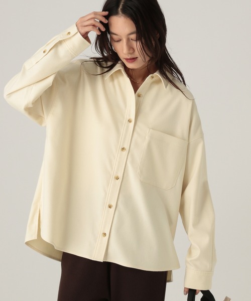 Elura（エルーラ）の「ウールライクシャツ/596040（シャツ/ブラウス・レディース・ライトグレー/ネイビー/オフホワイト・FREE）」の4枚目の写真