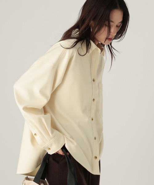 Elura（エルーラ）の「ウールライクシャツ/596040（シャツ/ブラウス・レディース・ライトグレー/ネイビー/オフホワイト・FREE）」の5枚目の写真