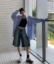 クロップド 半端丈 バギー デニムパンツ