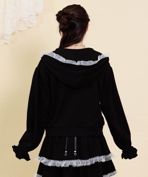 axes femme POETIQUE（アクシーズファムポエティック）の「ドットチュール使いパーカー（カーディガン/ボレロ・レディース・ブラック/ピンク・MEDIUM）」の5枚目の写真