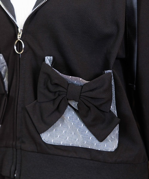 axes femme POETIQUE（アクシーズファムポエティック）の「ドットチュール使いパーカー（カーディガン/ボレロ・レディース・ブラック/ピンク・MEDIUM）」の7枚目の写真