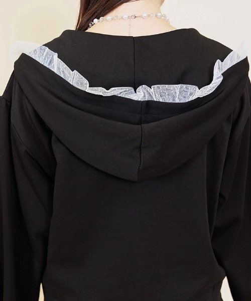 axes femme POETIQUE（アクシーズファムポエティック）の「ドットチュール使いパーカー（カーディガン/ボレロ・レディース・ブラック/ピンク・MEDIUM）」の8枚目の写真