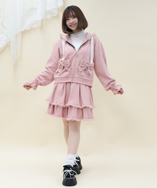 axes femme POETIQUE（アクシーズファムポエティック）の「ドットチュール使いパーカー（カーディガン/ボレロ・レディース・ブラック/ピンク・MEDIUM）」の11枚目の写真