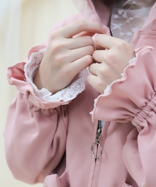 axes femme POETIQUE（アクシーズファムポエティック）の「ドットチュール使いパーカー（カーディガン/ボレロ・レディース・ブラック/ピンク・MEDIUM）」の13枚目の写真